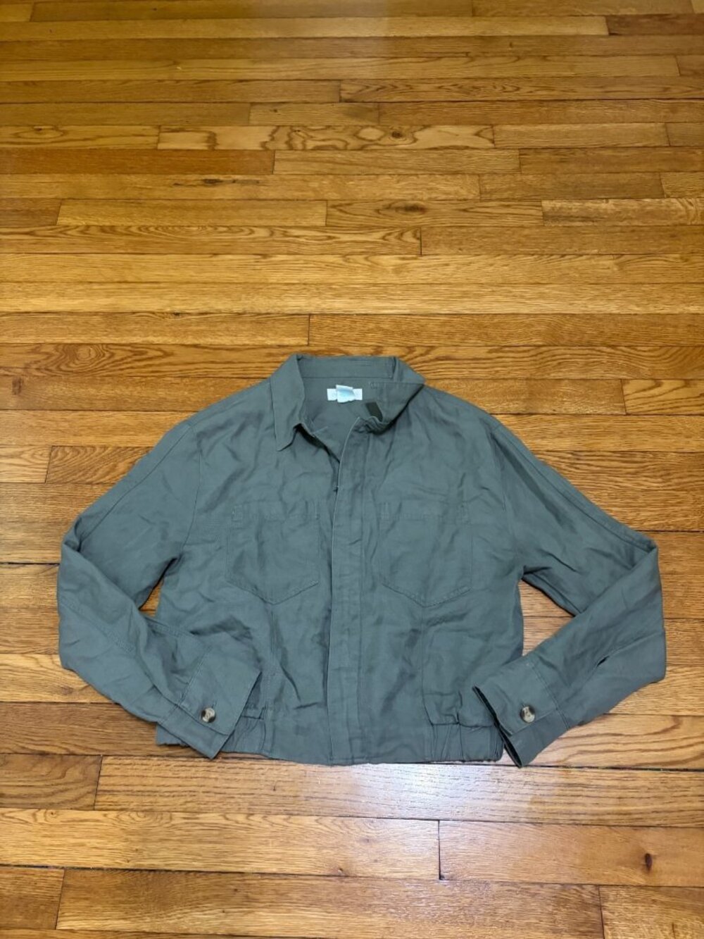 Cynthia Rowley Womens Jacket Sz Small Army Green Full Zip Linen Lyocell Collared